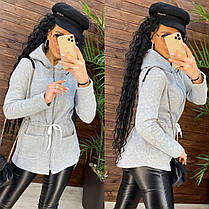 Стильна жіноча парка на флісі з рукавами та капюшоном, фото 5