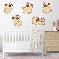 Набір наклейок на стіну в дитячу кімнату "Цуценята-єдинороги" (5 елементів) з оракалу