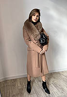 Зимнее классическое кашемировое женское пальто с мехом