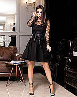 Красивое вечернее платье с рукавами сетка и пышной юбкой Цвет черный Размеры 44,46,48