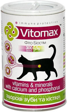 Вітамінно-мінеральний комплекс Vitomax Для зубів і кісток котів з кальцієм і фосфором таблетки 300 шт.