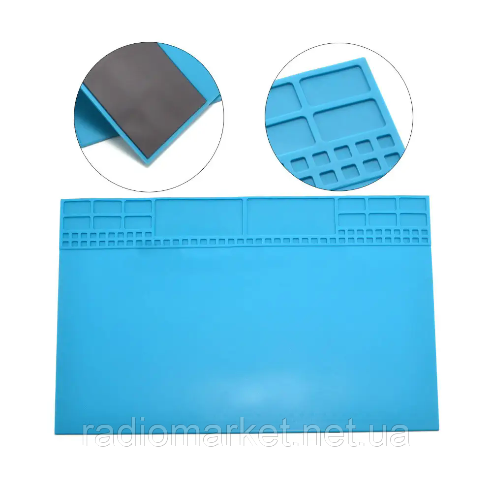 Коврик для пайки силиконовый термостойкий 350х250мм, с ячейками, магнит ...