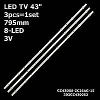 LED подсветка TV 43" inch 795mm 8-led 3V JL.D43081330-324DS-M_V04 GC43D08-ZC26AG-15 303GC430062 3pcs=1set