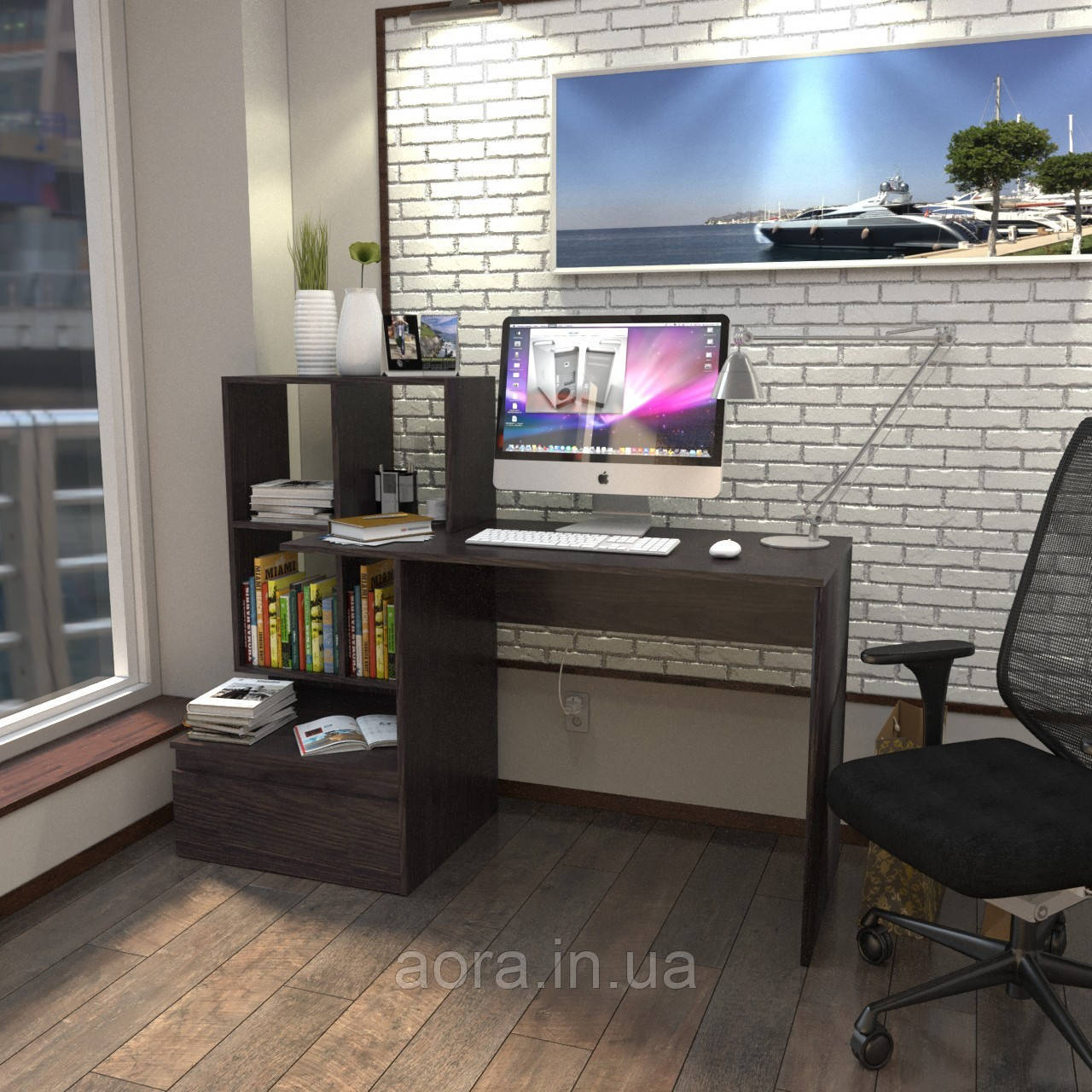 Стіл комп'ютерний Forte Erland 1450*1116*516 Венге магія