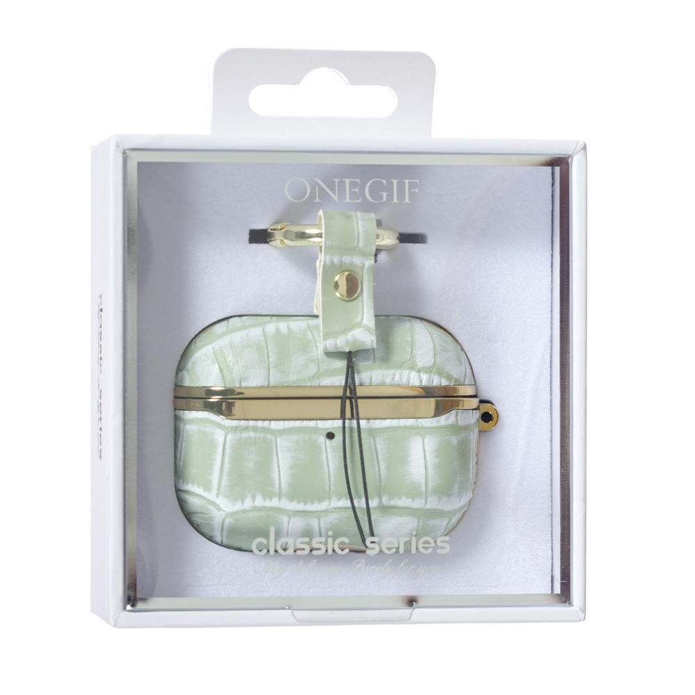 Чехол Onegif Leather Croco AirPods Pro,  Green, фото 1