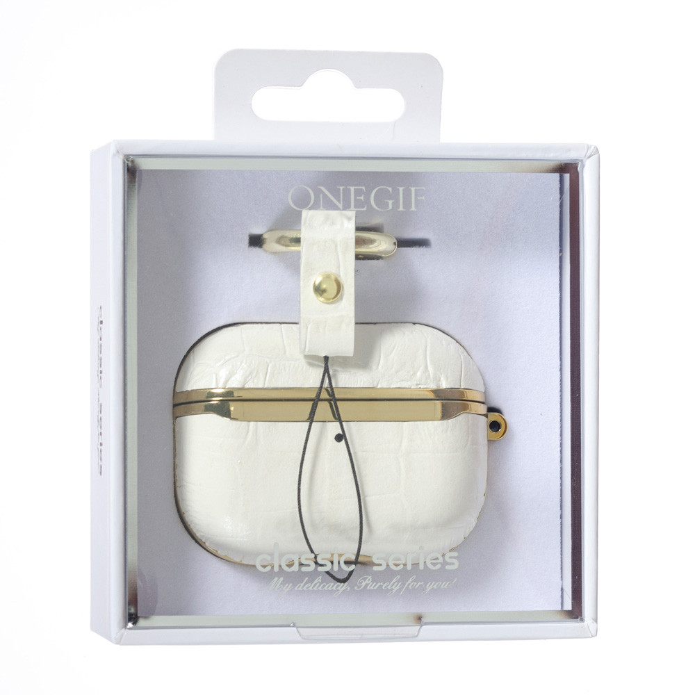 Чехол Onegif Leather Croco AirPods Pro,  White, фото 1