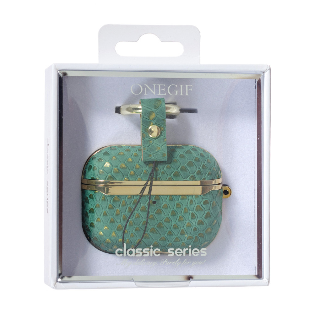 Чехол Onegif Leather Snake AirPods Pro,  Green, фото 1