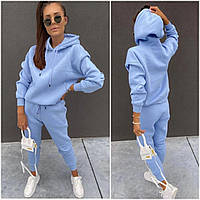 Жіночий теплий спортивний костюм з капюшоном: 42-44, 46-48, 50-52 - ментол, блакитний, графіт, світлий беж, чорний