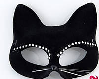 Карнавальная маска, бархат - стразы, черная Кошечка Хеллоуин