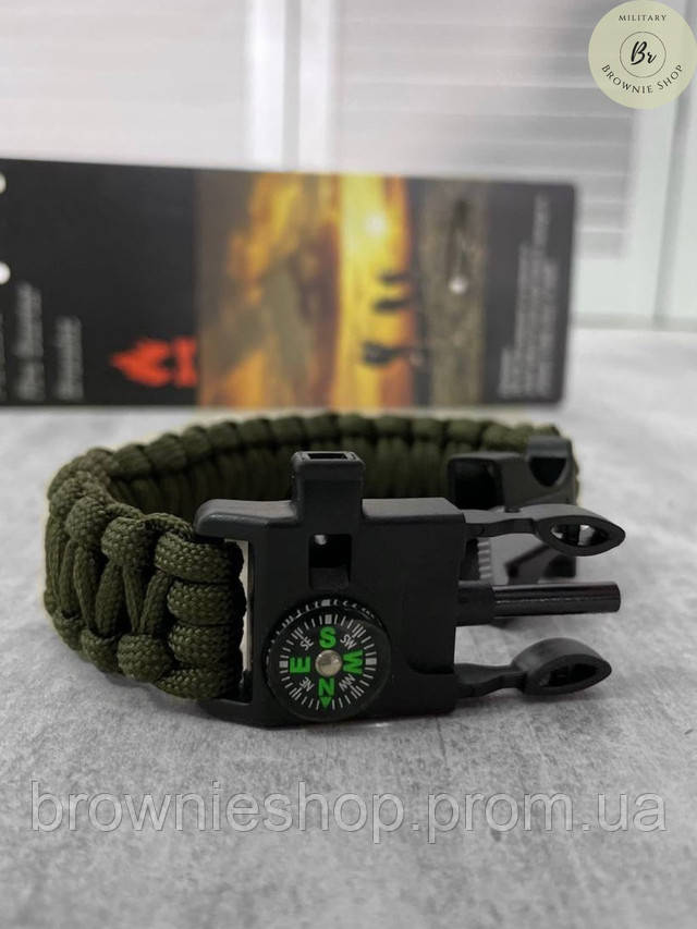 Paracord Браслет с Огнивом, Компасом и Свистком Олива. Браслет ...