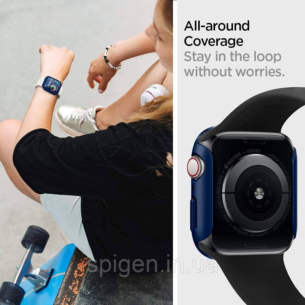 Чехол Spigen для Apple Watch SE / 6 / 5 / 4 (40mm) - Thin Fit, Metallic Blue (ACS02226) - фото 5 - id-p1673541842