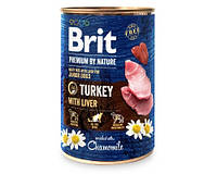 Корм консервированный для собак Brit Premium by Nature с индейкой и индюшиной печенью 400г