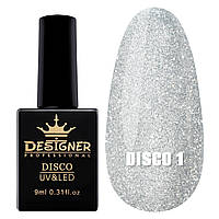 Светоотражающий гель-лак Designer Professional Disco Gel для ногтей (с блестками), 12 мл Темно-сріблястий №1