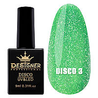 Светоотражающий гель-лак Designer Professional Disco Gel для ногтей (с блестками), 12 мл Зелений №3