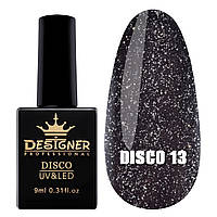 Светоотражающий гель-лак Designer Professional Disco Gel для ногтей (с блестками), 12 мл Чорний №13