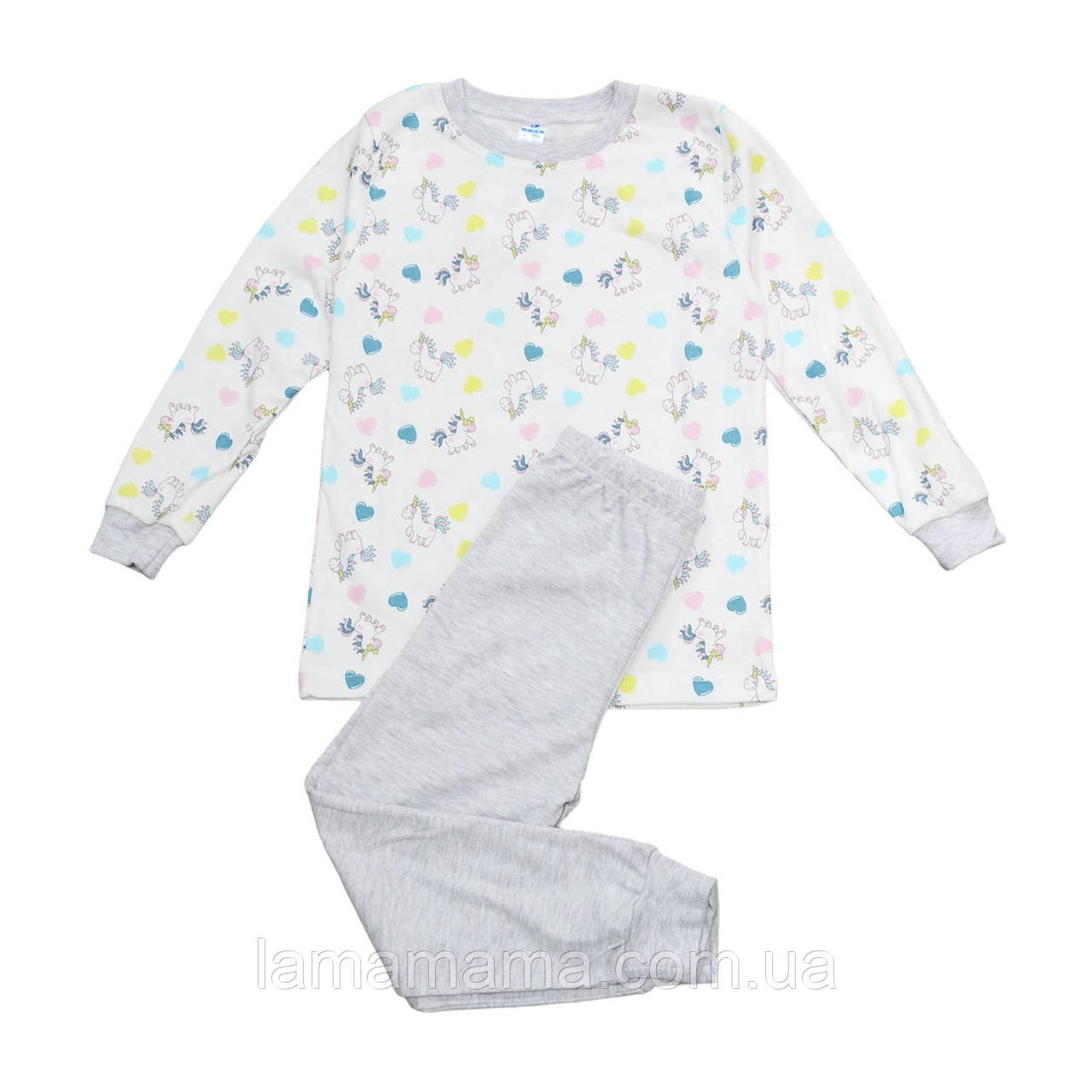 Трикотажна бавовняна піжама Єдинороги сірий Minikin, фото 1