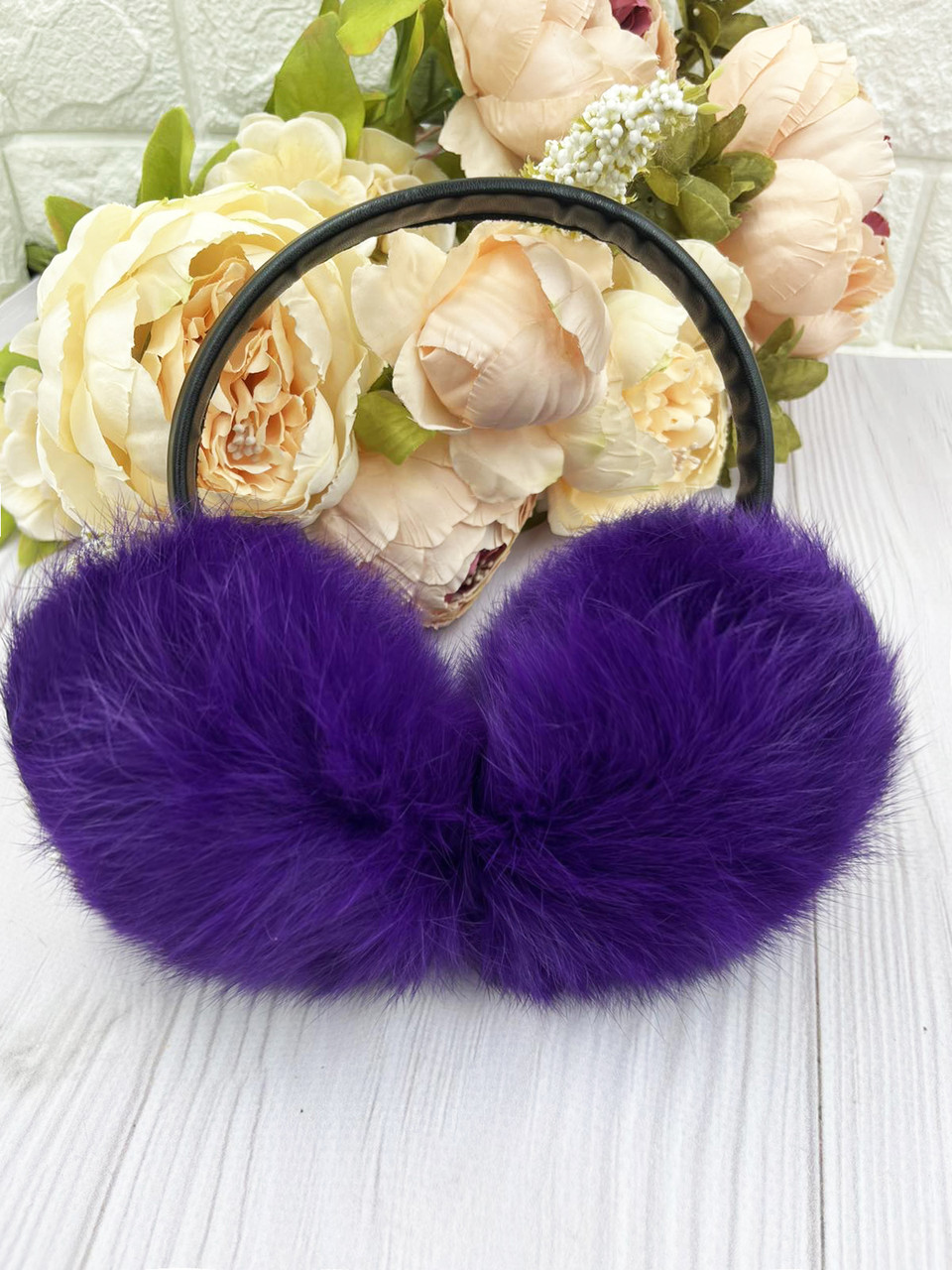 Хутряні навушники із натурального хутра кролика "фіолетові"