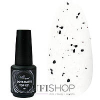 Топ NAILAPEX Dots Matte Top Gel прозрачный матовый без липкого слоя с черной крошкой 15 мл (1513)