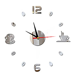 Настінний 3D годинник "Coffee mini" — безкаркасний акриловий настінний 3Д-годинник, самоклейний, діаметр 38 см