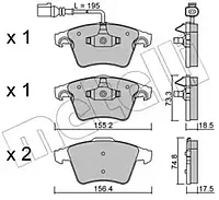 Комплект тормозных колодок Metelli 22-0552-1 23747, дисковый тормоз для VW MULTIVAN V (7HM, 7HN, 7HF, 7EF,