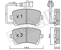 Комплект тормозных колодок Metelli 22-0554-0 23326, дисковый тормоз для VW MULTIVAN V (7HM, 7HN, 7HF, 7EF,