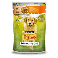 Влажный корм Purina Friskies для собак, кусочки в подливке с курицей и морковкой, 100 г