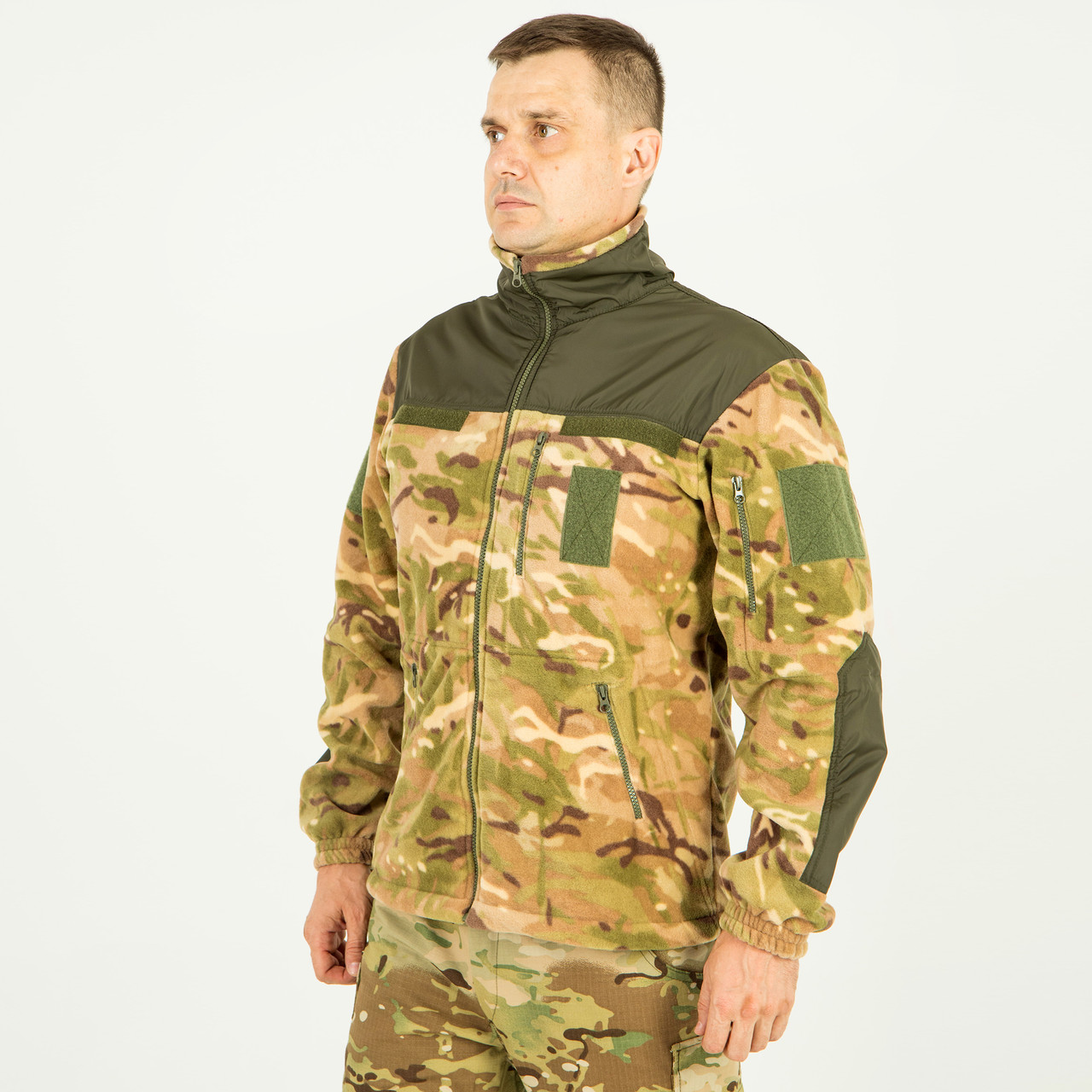 Кофта флісова Мультикам комбінована з плащівкою, чоловіча тактична, з липучками під шеврони, фото 1