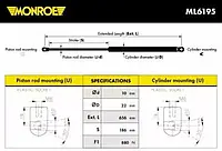 Газовая пружина Monroe ML6195, крышка багажник для CHRYSLER VOYAGER IV (RG, RS)