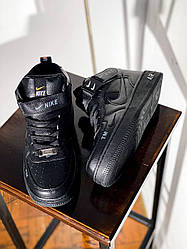Жіночі кросівки Nike Air Force 1 TM High Total Black Взуття на дівчину Найк Аір Форс Чорні високі Демісезон