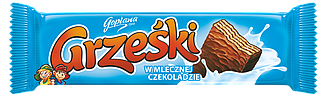 Вафлі хрусткі покриті молочним шоколадом Grześki в упаковці 36 г*36 шт TM Goplana Польша