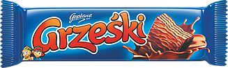 Вафлі хрусткі з какао кремом покриті чорним шоколадом Grześki в упаковці 36 г*36 шт TM Goplana Польша