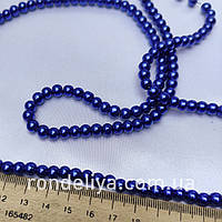 Бусины жемчужные синие диаметр 6 мм на нитке