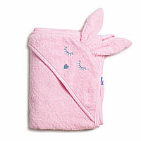 Детское полотенце махровое для купания Twins Rabbit, с уголком и ушками, 100x100 см., розовое