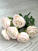 Штучна троянда. Букет декоративних троянд (біло-рожева 40 см, 7 голов), фото 3