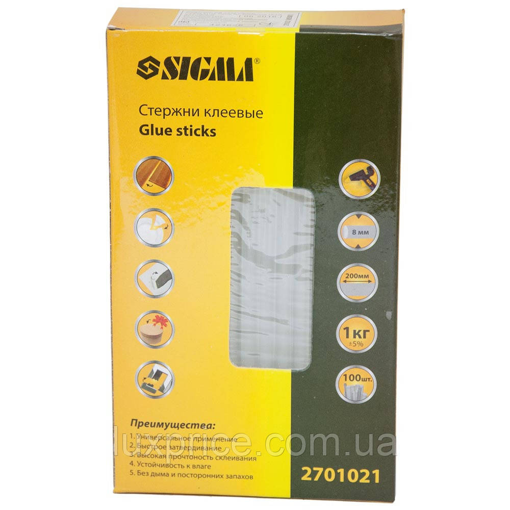 Стрижні клейові Ø8×200мм 100шт 1кг (прозорі) SIGMA (2701021) Luxprice, фото 1