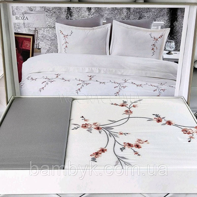 Елітна Постільна Білизна Dantela Vita "ROZA" Сатин З Вишивкою Розмір Туреччина