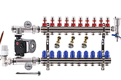 Колектор для теплої підлоги в складі на 10 контурів з насосом KOER