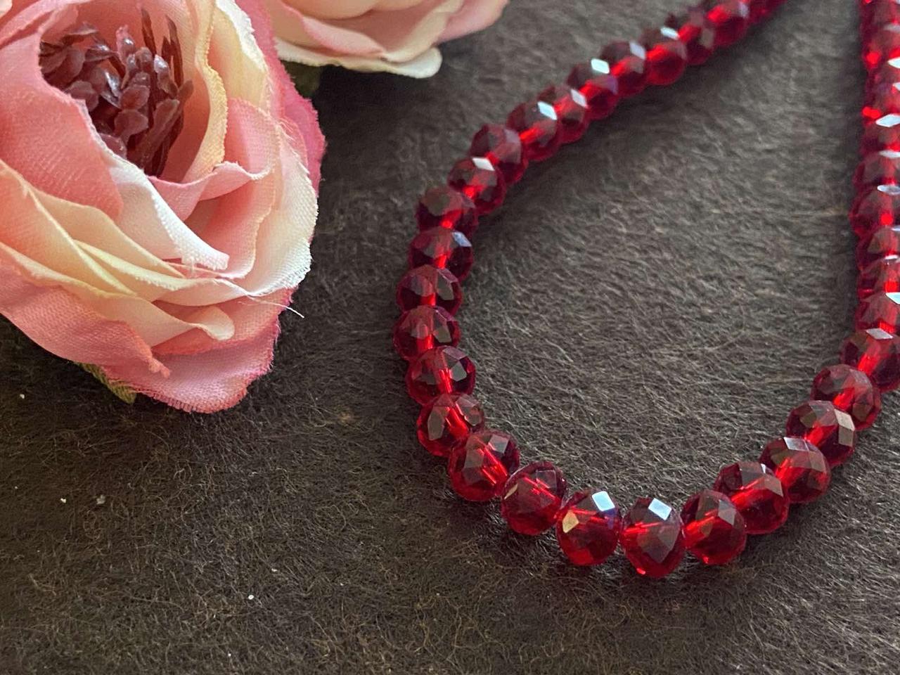 Бусини кришталеві (Рондель) 8х6 мм приблизно 68 намистин, колір прозорий винний