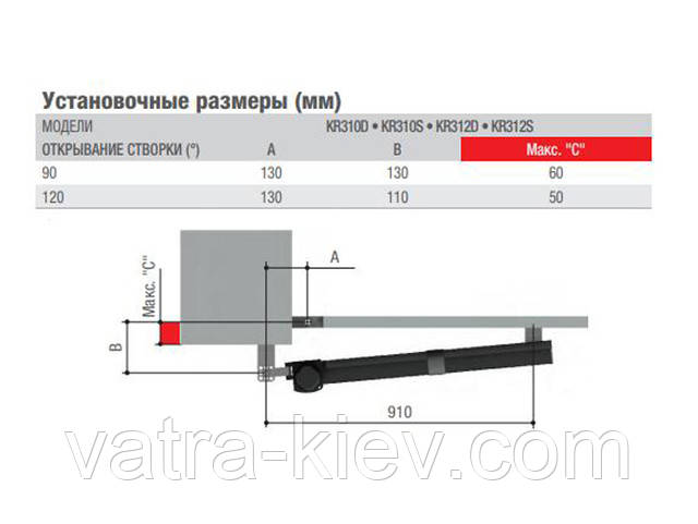 CAME Krono-300-310 Монтажные размеры привода распашных ворот 