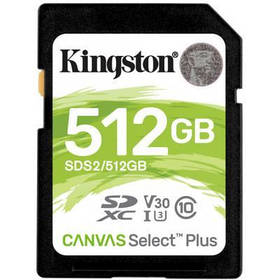 Картка пам'яті Kingston 512GB SDXC class 10 UHS-I U3 Canvas Select Plus (SDS2/512GB)