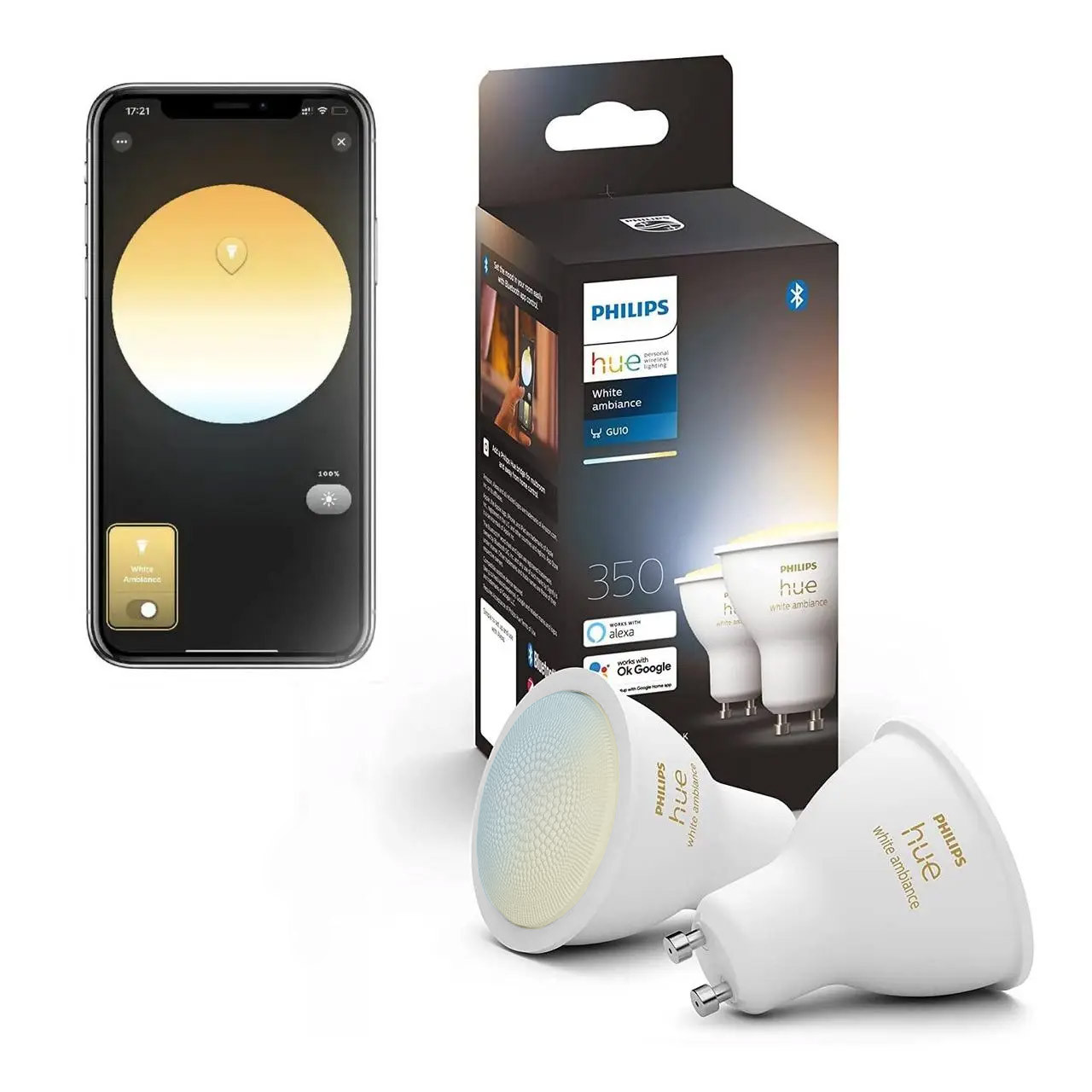 Розумні LED лампочки Philips Hue GU10 White Ambiance 350 лм 35Вт 4.3W, ZigBee, Bluetooth, Apple HomeKit, 2шт., фото 1