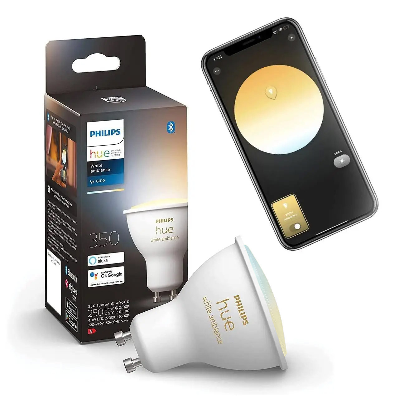 Розумна LED лампочка Philips Hue GU10 White Ambiance 350 лм 35Вт 4.3W, ZigBee, Bluetooth, Apple HomeKit