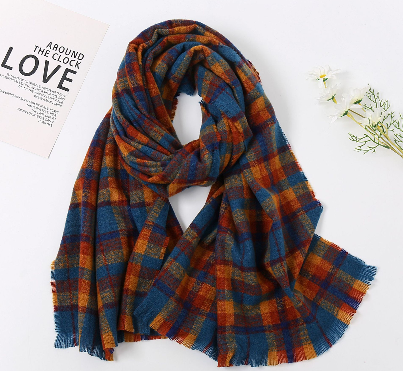 ШАРФ жіночий зимовий M&JJ ГАВАНА 190 х 65 см морська хвиля/помаранчевий 8048, фото 1