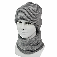 Комплект женский зимний ангора с шерстью на флисе (шапка+шарф-снуд) ODYSSEY 56-58 см серый 12704 - 12483