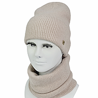 Комплект женский зимний ангора с шерстью (шапка+шарф-снуд) ODYSSEY 56-58 см светло-бежевый 12137 - 12495