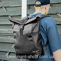 Стильний рюкзак Роллтоп Barrel з екошкіри чорний спортивний RollTop молодіжний для подорожей на 25 літрів