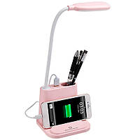 Настольная аккумуляторная лампа USB с держателем для телефона multifunctional DESK LAMP розовая