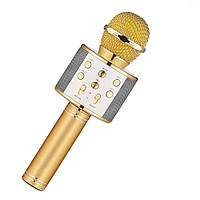 Детский беспроводной караоке микрофон WS 858 microSD FM радио Золотой