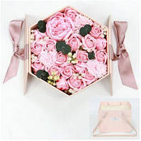 Подарочный набор роз из мыла Розовые в розовой коробке