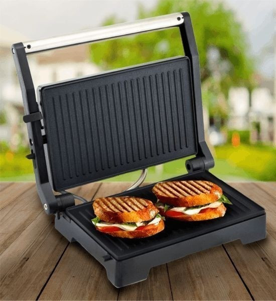 Гриль електричний для будинку Domotec MS 7708 Гриль контактний притиснений барбекю з антипригарним покриттям